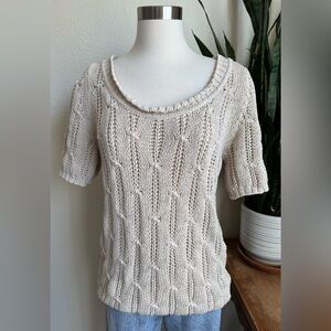 Vintage Calvin Klein Cotton Nylon‎ Knit Sweater Beige cream Short Sleeve large